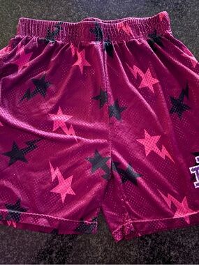 Eric Emanuel Burgundy Athletic Shorts with Pink and Black Star Print🖤🩷